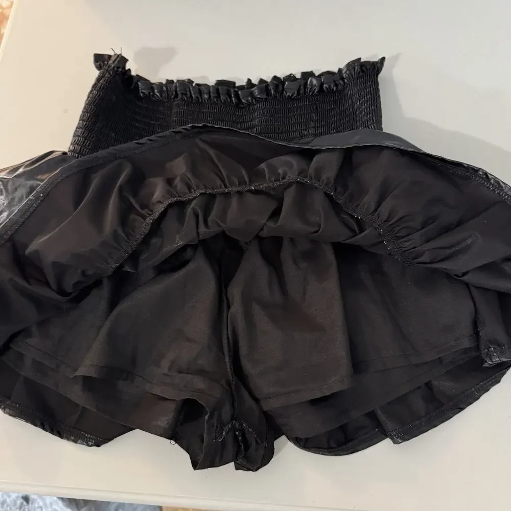 Queen of Sparkles Faux Patent Leather Skort Skirt Sz S Black Tiered Skirt Mini